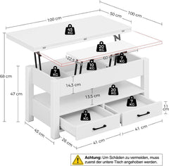 Salontafel met opbergruimte - Koffietafel - 100x50 cm - Wit - Rolanstar