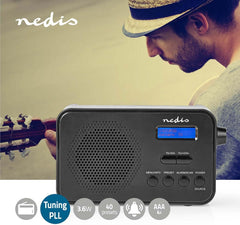 Nedis - DAB + radio - Draagbare uitvoering - DAB+ / FM - 1.3" - Wekker - Werkt op batterijen - Digitaal - 3.6 W - Hoofdtelefoonuitgang - Sleep Timer - Zwart