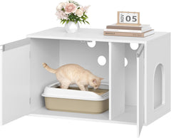Hzuaneri CB01403X Kattenbak, kattenkast met afneembare scheidingswand, 80 x 48,3 x 48,5 cm, kattenhuis verstelbare inlaat (links of rechts) zijwand, antislip hoeken, wit CB01403X