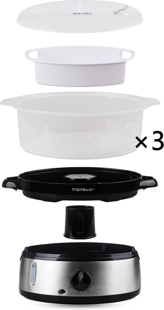 Stoomkoker - met Timer - 9L - 800W - RVS - Aigostar