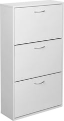 MIADOMODO- Schoenenkast - 3 kleppen, wit, smal, MDF, (W/H/D) 59 x 105 x 22 cm, verstelbaar, 2 schoenenrekken per kipper, tot 18 schoenen - schoenenkipper, schoenencommode, schoenenrek