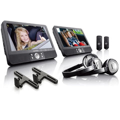 Lenco DVP-940 - 2x9"draagbare DVD speler met USB,SD, ingebouwde batterij, 2x hoofdtelefoon en 2x bracket - Zwart