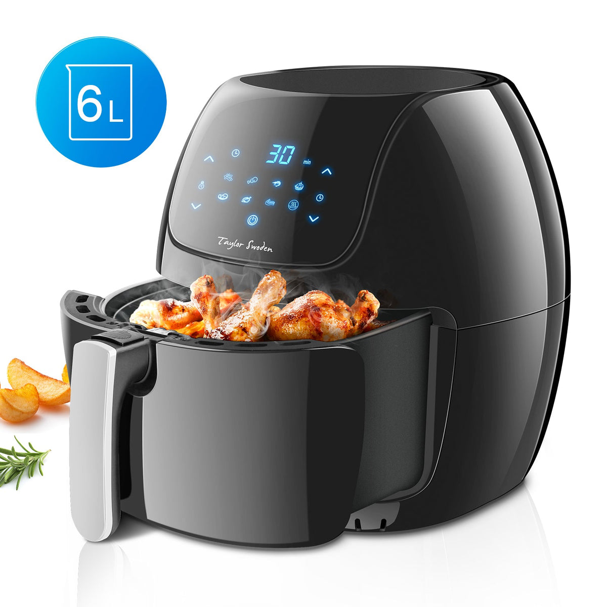 Airfryer XXL - heteluchtfriteuse - 6L - 1800W - Zwart - Taylor Swoden