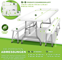 Picknicktafel - Campingtafel - Biertafel - Opvouwbaar - 180 cm - Wit - Tillvex®
