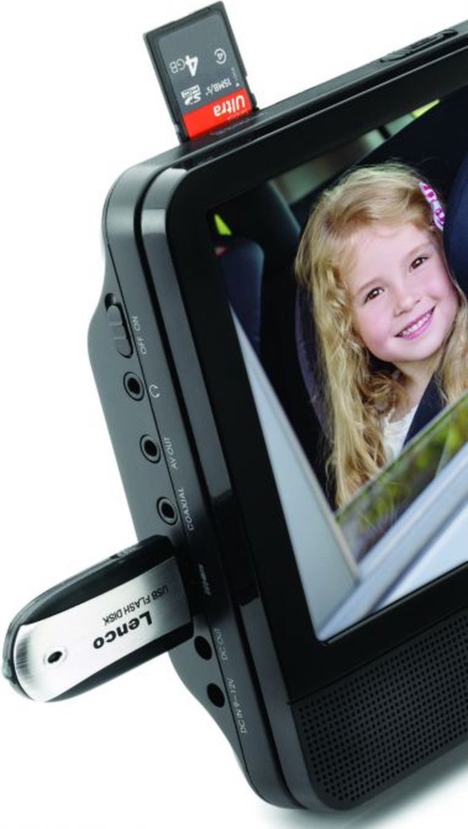 Lenco DVP-939 - 2x9" Portable DVD speler met USB,SD, ingebouwde batterij, 2x hoofdtelefoon en 2x bracket - Zwart •
