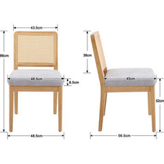 chairus 2 stuks eetkamerstoelen van hout, rotan rugleuning, grijs
