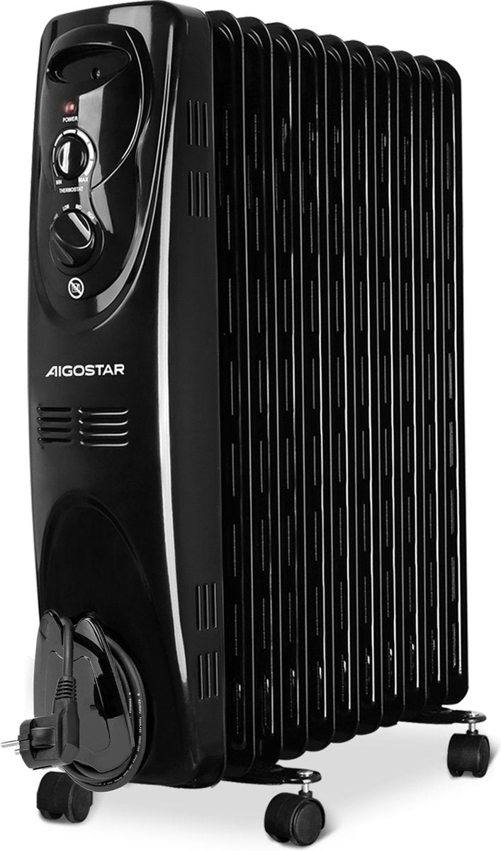 Olieradiator - 2300W Heater - Elektrische kachel - met Thermostaat - Zwart - Aigostar