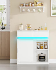 Hzuaneri Sideboard met 2 laden, keukenkast met 2 schuifdeuren, Buffetkast met stekkerdoos en ledlicht, verstelbare plank, keuken, woonkamer, 40 x 80 x 85 cm, wit SC00203XEU