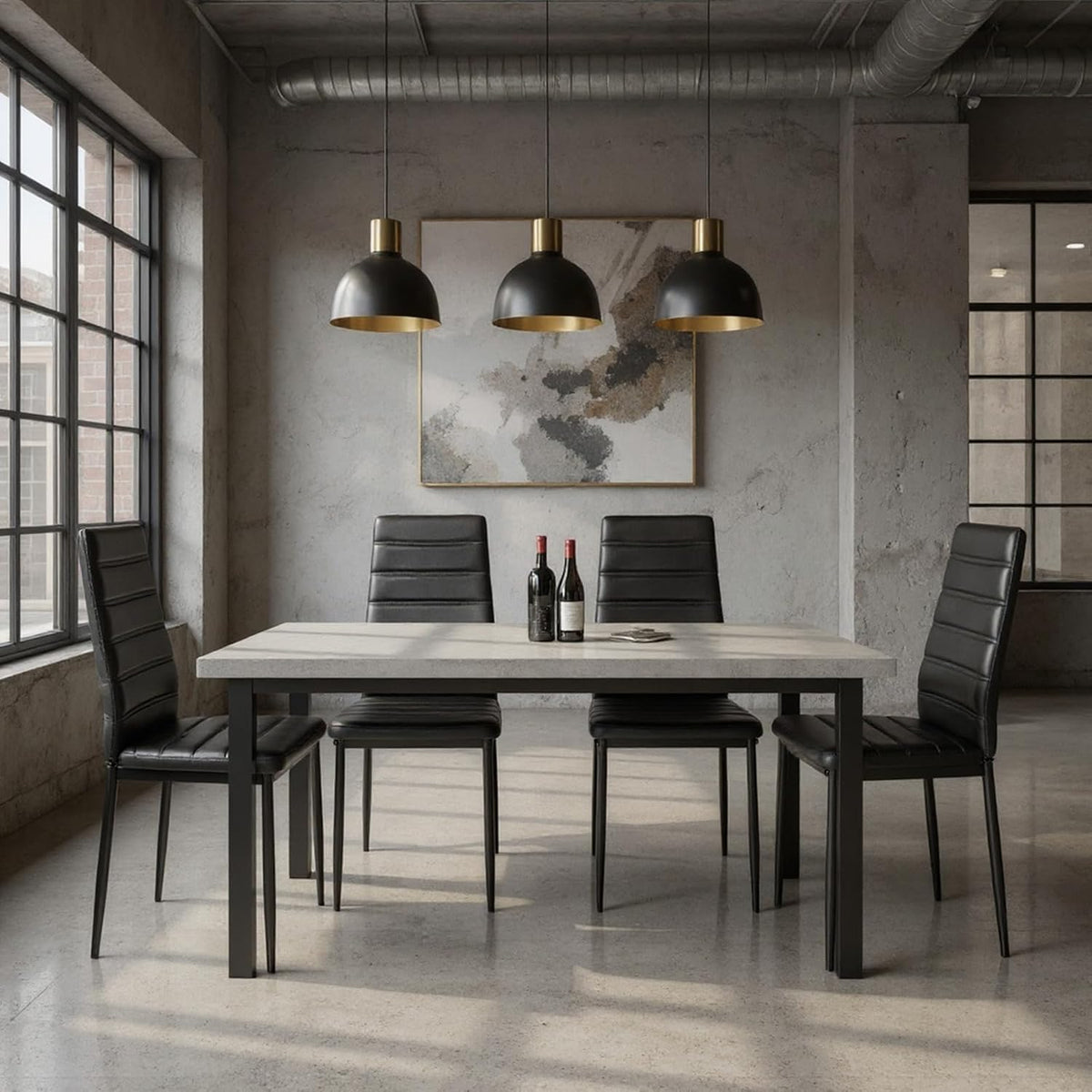 HOUSEINBOX Moderne zwarte PVC-leren eetkamerstoelen set van 4, voor keuken of eetkamer
