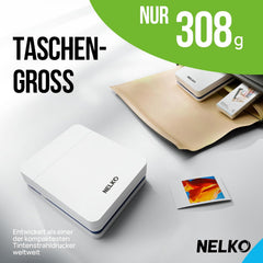 Nelko Fotoprinter PP01 kleur draagbare mini fotoprinter, wit | Smartphone inkjet stickerprinter voor iOS/Android, grappige bewerkingsapp, incl. 20 vellen zelfklevend fotopapier •