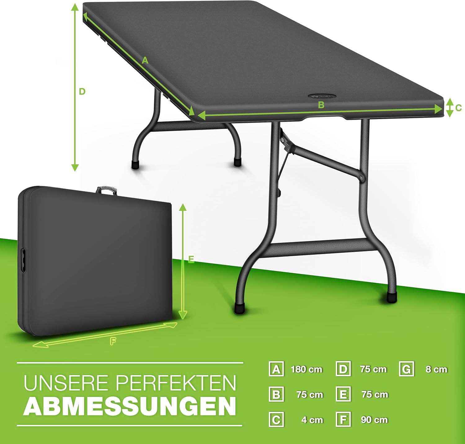 Tillvex® Inklapbare Tafel - Campingtafel - Klaptafel - 180x75cm - Antraciet