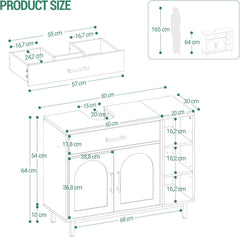 Hzuaneri BC28813G Wastafelkast, badkamerkast, 1 lade, 2 kastdeuren, open vak met 3 niveaus, verstelbare plank, wit, 30 x 80 x 64 cm
