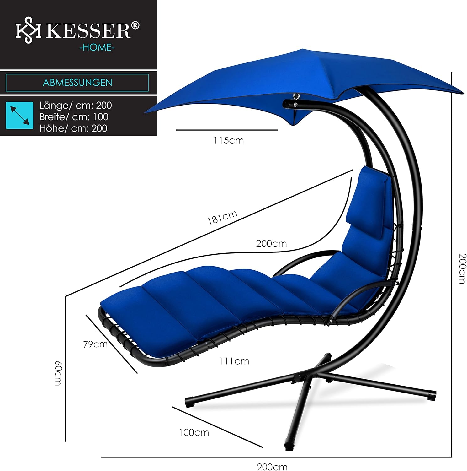 Kesser® Hangstoel - Ligstoel - Ligbed - 200x194x100cm - Blauw