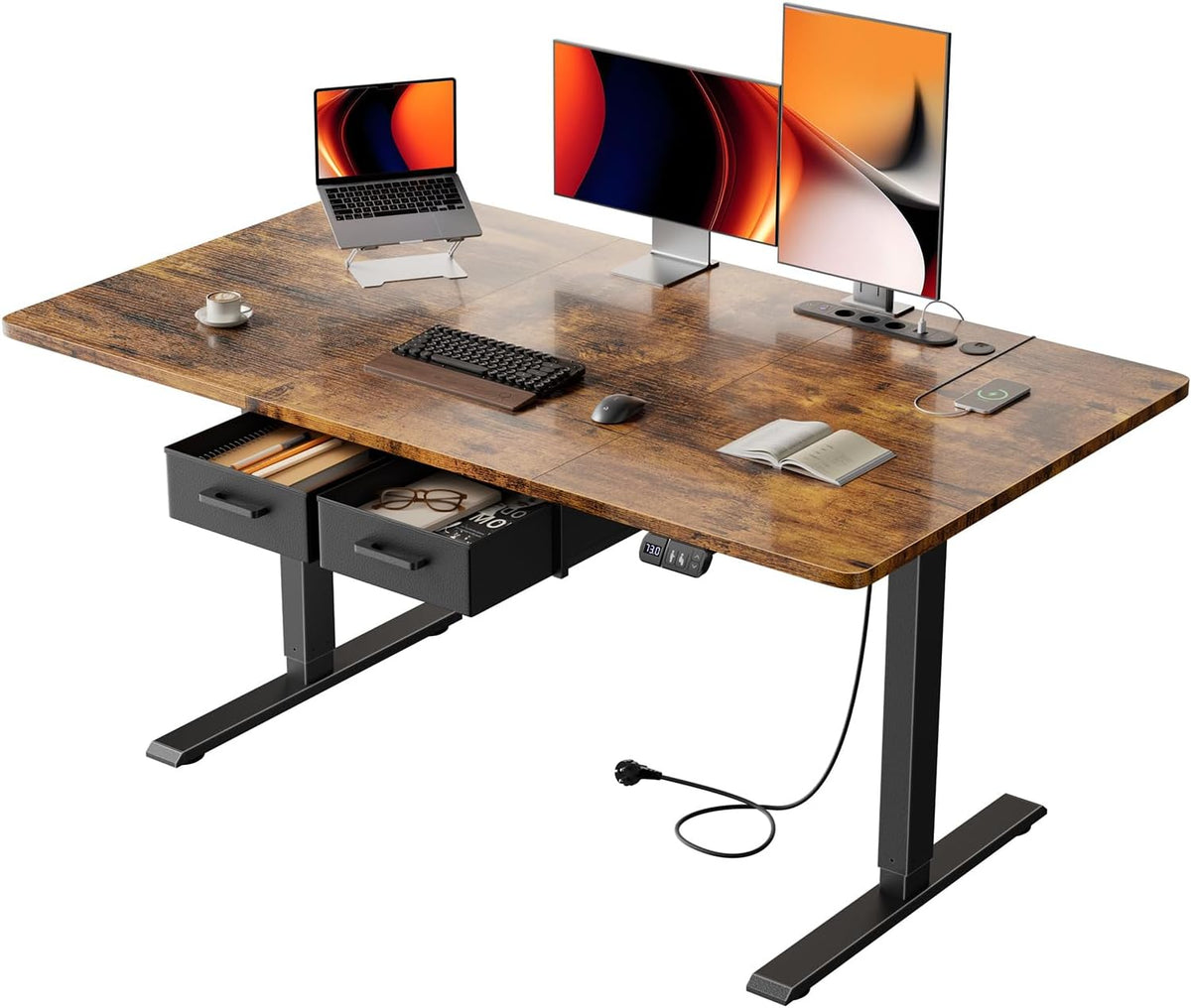 Zit sta bureau - Elektrisch - Verstelbaar - 140x80 cm - Bruin - SOLAVERO •