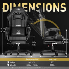 Ergonomische Bureaustoel -  Office Chair - Gamestoel - Volwassenen - Zwart - HLDIRECT