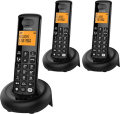 ALCATEL E260 S. Voice Trio – draadloze DECT-telefoon met antwoordapparaat – groot display met achtergrondverlichting – handsfree – blokkeren van ongewenste oproepen – 3 handsets – zwart