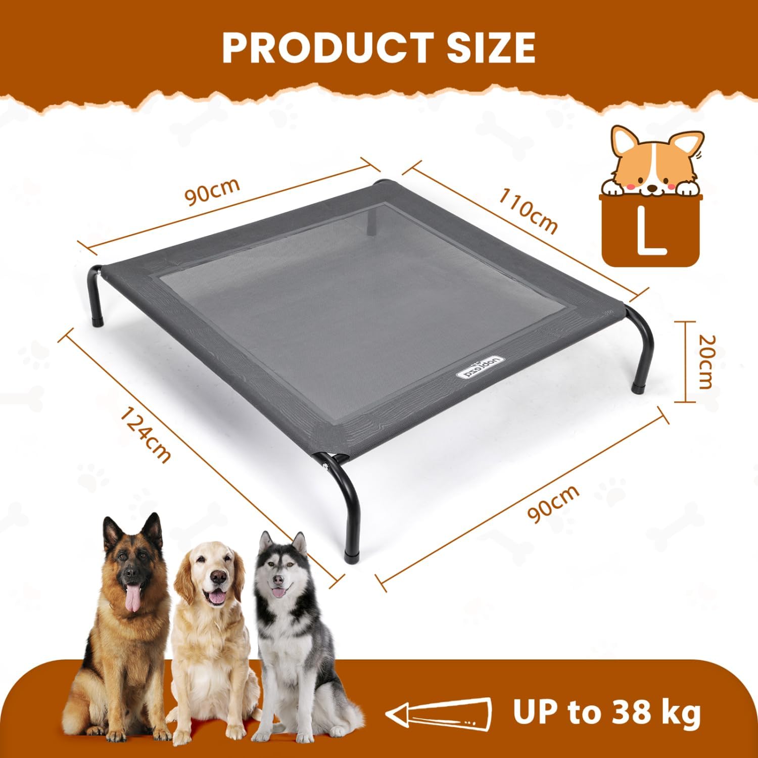 Hondenbed op pootjes - Grijs - 124x90 cm - Nobleza