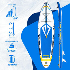 Tuxedo Sailor opblaasbaar stand-up paddleboard, ultralicht, inclusief accessoires zoals vinnen en een verstelbare peddel voor yoga, surfen en toeren