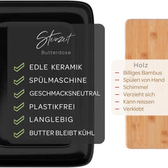 Steinzeit Design botervloot - botervloot keramiek voor alle gangbare boter (250 gr) - boterbel en botervat met uniek design - boterschaal en boterbox vaatwasmachinebestendig