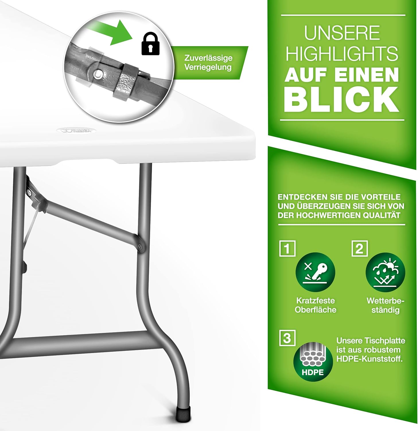 Tillvex® Inklapbare Tafel - Campingtafel - Klaptafel - 180x75cm - Wit