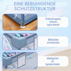 Verdego Box voor baby's, 130 x 130 x 66 cm, opvouwbaar met trekringen, ballen, 210D Oxford, ademend net, veiligheidsspeelplaats, beschermrooster (lichtgrijs)