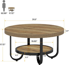 Tribesigns ronde salontafel met 2 niveaus en opbergplank voor de woonkamer, Ø79 cm bijzettafel met stevige gebogen metalen poten, eenvoudig te monteren (bruin)