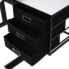 MIADOMODO® Tekentafel met kruk - tafelblad traploos kantelbaar, in hoogte verstelbaar, incl. kast met 3 laden, wit/zwart - bureau, werktafel, architectentafel