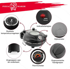 Elektrische Pizzaoven - Keramische steen - 420°C - 1200W - Zwart - KLAIF