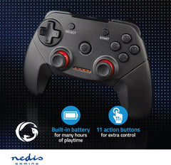 NEDIS Gamepad | Draadloos | Werkt op batterijen | PC | Aantal knoppen: 11 | Snoerlengte: 1.00 m | Zwart
