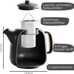 Theepot met filter - Keramiek - 1,3L - RVS - Zwart - STEINZEIT