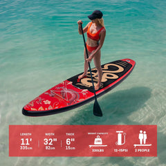 FEATH-R-LITE Opblaasbaar Stand-Up Paddleboard (SUP) met accessoires, multifunctioneel paddleboard met antislip dek voor volwassenen en tieners, rood