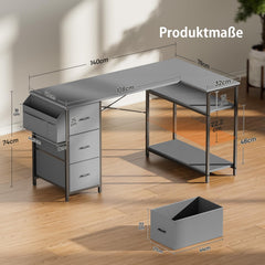 Bureau - Computertafel - Computerbureau - 140x78 cm - Grijs •