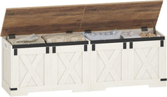 Hzuaneri SB15014X Schoenbank, zitbank met opbergruimte, opbergkast, 2 stevige scharnieren, schuurstijl, 40 x 150 x 48,5 cm, zitkist voor entree, slaapkamer, wit/bruin