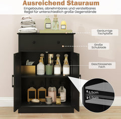 Badkamerkast - Badkamermeubel - Kast met deuren - 56x30x80 cm - Zwart - COSTWAY