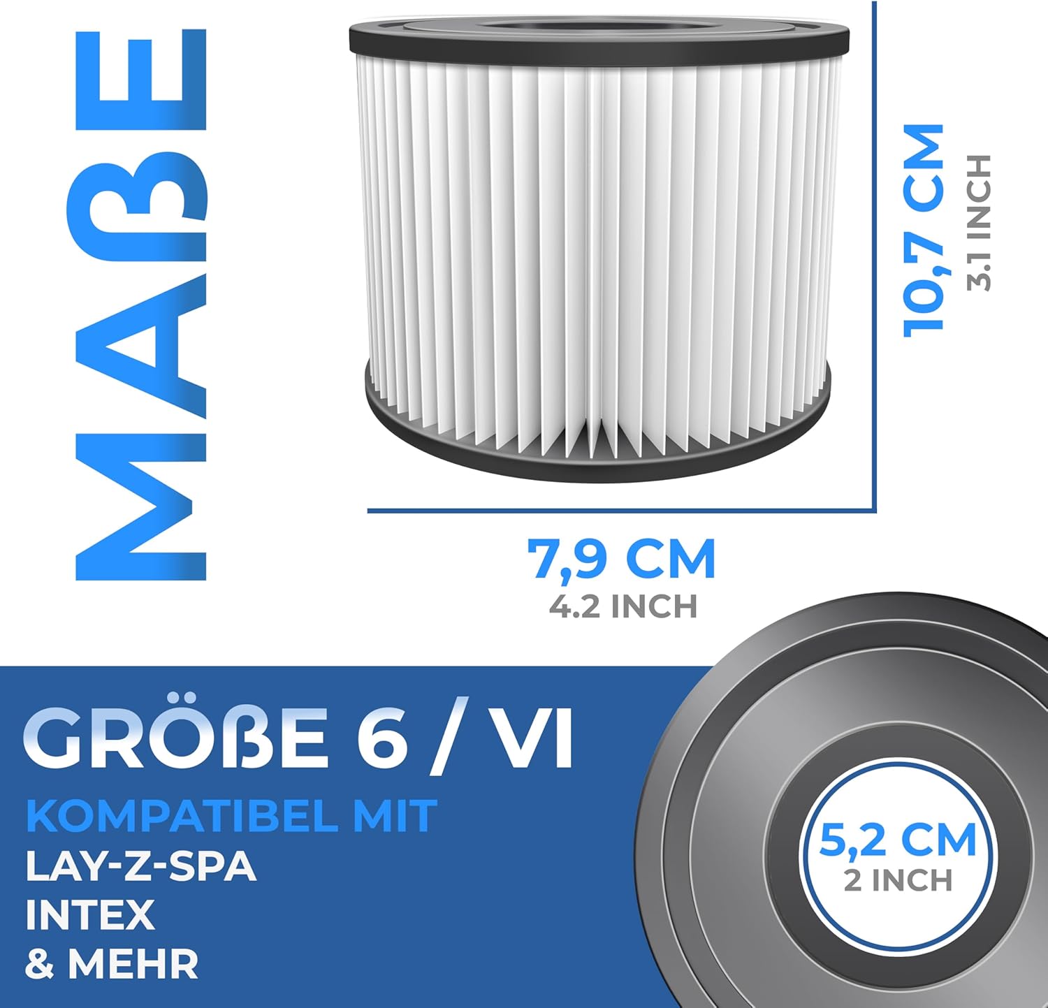 KESSER® Filter voor Whirlpool 7 x filterpatronen, vervanging SPA-filter, maat VI-cartridges, waterfilter, zwembadfilter, compatibel met Lay-z-Spa Intex vervangt de originele cartridge