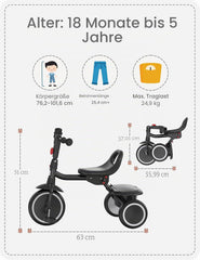 besrey Kinderdriewieler met bel, kinderdriewieler van 2 jaar tot 5 jaar, kinderdriewieler, peuterfietsen voor 2-3 jaar, peuterdriewieler voor 2 - 4 jaar, zwart