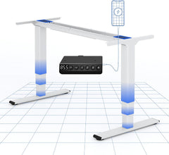 FLEXISPOT In hoogte verstelbaar bureauframe met dubbele motor, 3-traps zuilen voor 60-125 cm hoogteverstelling, flexibel tafelframe voor zit-sta-werkplekken met USB-poort (wit)