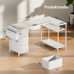 Bureau - Computertafel - Computerbureau - 140x78 cm - Wit