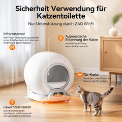 Zelfreinigend kattentoilet, extra 65 liter, afneembare zandcontrolebox, veilige alert, app-bediening, anti-pinch, geurisolerende kattenbak voor meerdere katten, wit