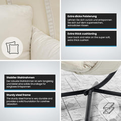 MIADOMODO® Hangstoel - met standaard en kussens, in hoogte verstelbaar, frame van ijzer, tot 160 kg belastbaar - ei hangschommel, hangmand, hangstoel, indoor/outdoor, tuin (beige)