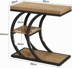 Tribesigns Bijzettafel, 3 planken, nachtkastje, smal met opbergruimte, C-vormige salontafel, hout, industriële kleine tafel, bijzettafel voor woonkamer, slaapkamer, kleine ruimtes, natuur