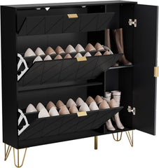 UEV Schoenenkast met 2 kleppen en 2 deuren, 105 x 24 x 120 cm, schoenenkast, zwarte schoenenkast, smalle schoenenkast in de hal, ruimtebesparend •