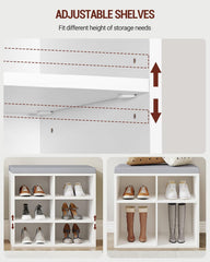 Hzuaneri SB09903X Schoenenbank met zitje, opbergbank met kussen, 6 vakken, verstelbare planken voor woonkamer, hal, slaapkamer, 30 x 60 x 52,7 cm, wit/grijs