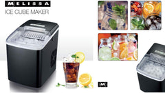 Melissa 16620019 ijsblokjesmachine, 9 ijsblokjes in 9 minuten productietijd, 1,85 liter, lcd-display, zelfreinigende functie, ijsblokjesmaker, stille ijsmaker zonder wateraansluiting