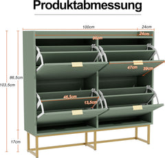 UEV Schoenenkast smal met 4 kleppen, 100x24x103,5cm schoenenrek (groen)