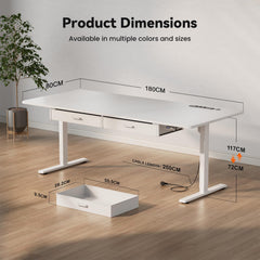 Zit sta bureau - Elektrisch - Verstelbaar - 180x80 cm - Wit - SOLAVERO