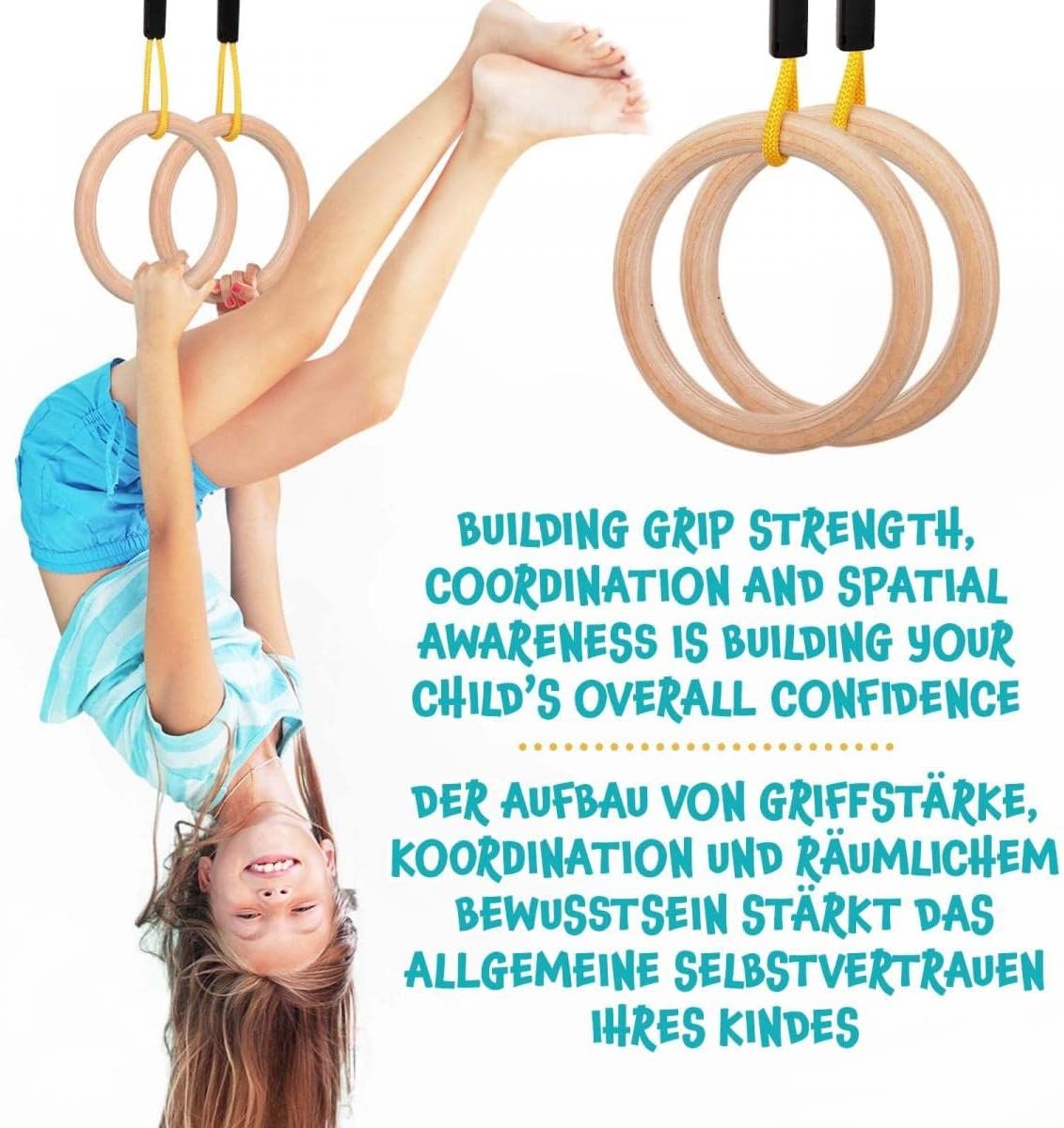 Physionics® Wandset voor kinderen/volwassenen, incl. optrekstang/ringen/trapezium/trapezium/trapezium/touwladder, van hout, tot 100 kg, indoor - klimwand, klimrek, turnwand, Zweedse ladder