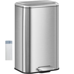 Hzuaneri Vuilnisemmer voor keuken, 30 liter afvalemmer met pedaal, pedaal met softclose-deksel en binnenemmer, keukenafvalemmer met 15 vuilniszakken, staal, zilver SW13099B