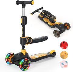 Kinderstep - 3 wielen - Kinder step jongens - LED Wielen - Verstelbaar - Zwart/Goud - BremToy