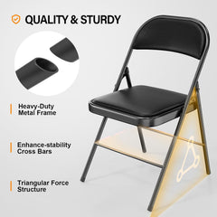 Klapstoelen - Vouwstoelen - Set van 4 - Eettafelstoelen - Zwart - VINGLI